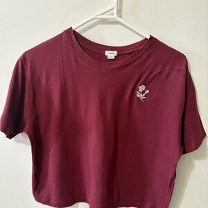 Garage Maroon Rose Embroidered Crop Top